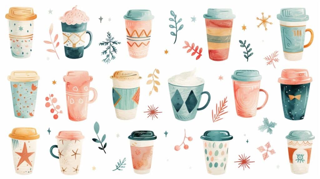 Pretty coffee cups as digital stickers. How to make digital stickers.