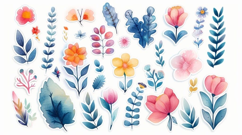 how to make digital stickers. Beautiful floral digital stickers.